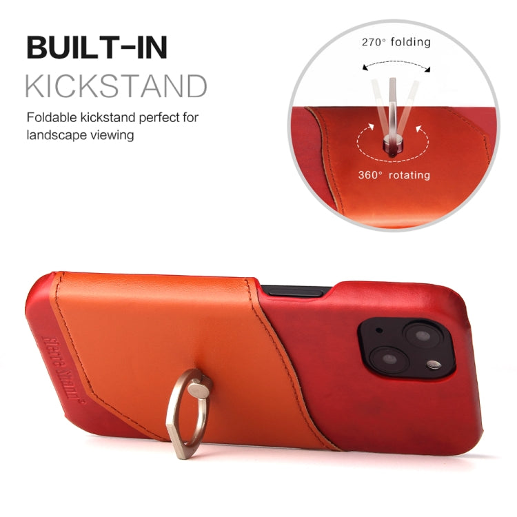 For iPhone 13 mini Fierre Shann Oil Wax Texture Genuine Leather Back Cover Case with 360 Degree Rotation Holder & Card Slot (Red) - HoMEdemic™ 