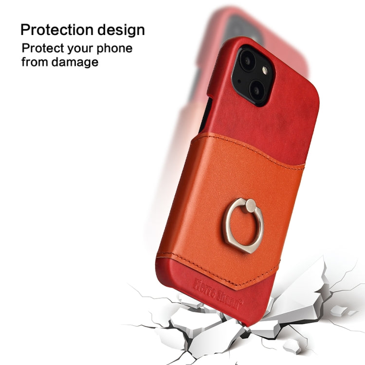 For iPhone 13 mini Fierre Shann Oil Wax Texture Genuine Leather Back Cover Case with 360 Degree Rotation Holder & Card Slot (Red) - HoMEdemic™ 