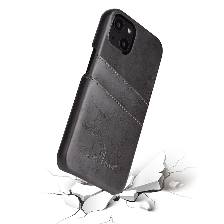 For iPhone 13 mini Fierre Shann Retro Oil Wax Texture PU Leather Case with Card Slots (Grey) - HoMEdemic™ 