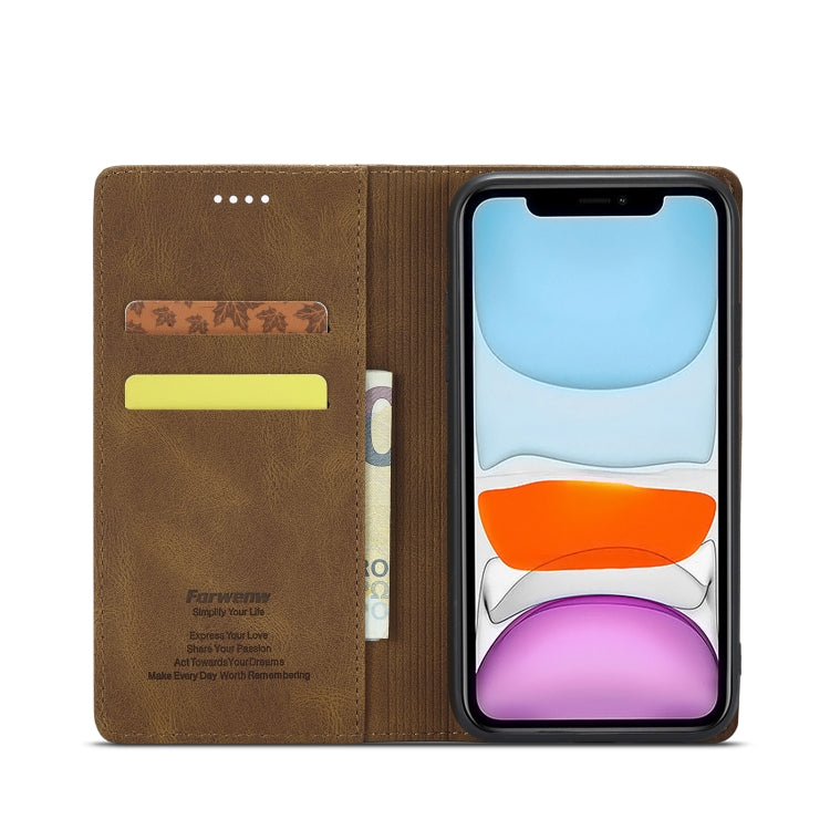 For iPhone 13 mini Forwenw F2 Series Magnetic Horizontal Flip Leather Case with Holder & Card Slots & Wallet (Brown) - HoMEdemic™ 