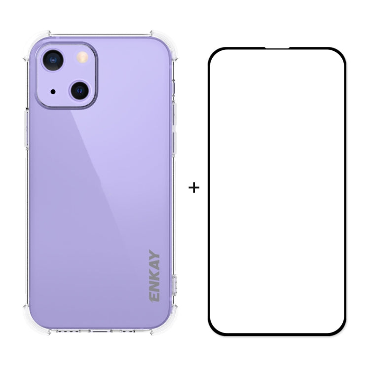 For iPhone 13 mini Hat-Prince ENKAY Clear TPU Shockproof Soft Case Drop Protection Cover + Full Coverage Tempered Glass Protector Film - HoMEdemic™ 