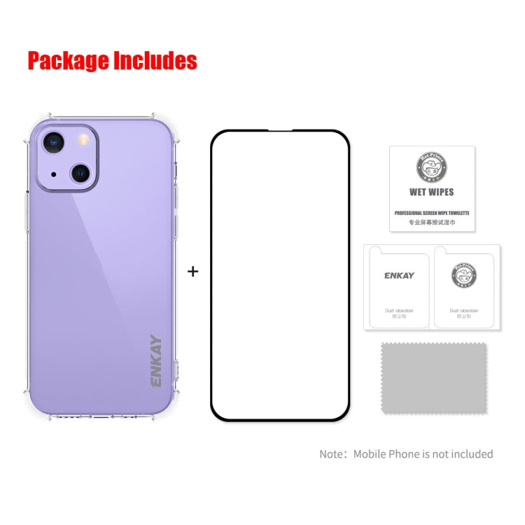 For iPhone 13 mini Hat-Prince ENKAY Clear TPU Shockproof Soft Case Drop Protection Cover + Full Coverage Tempered Glass Protector Film - HoMEdemic™ 