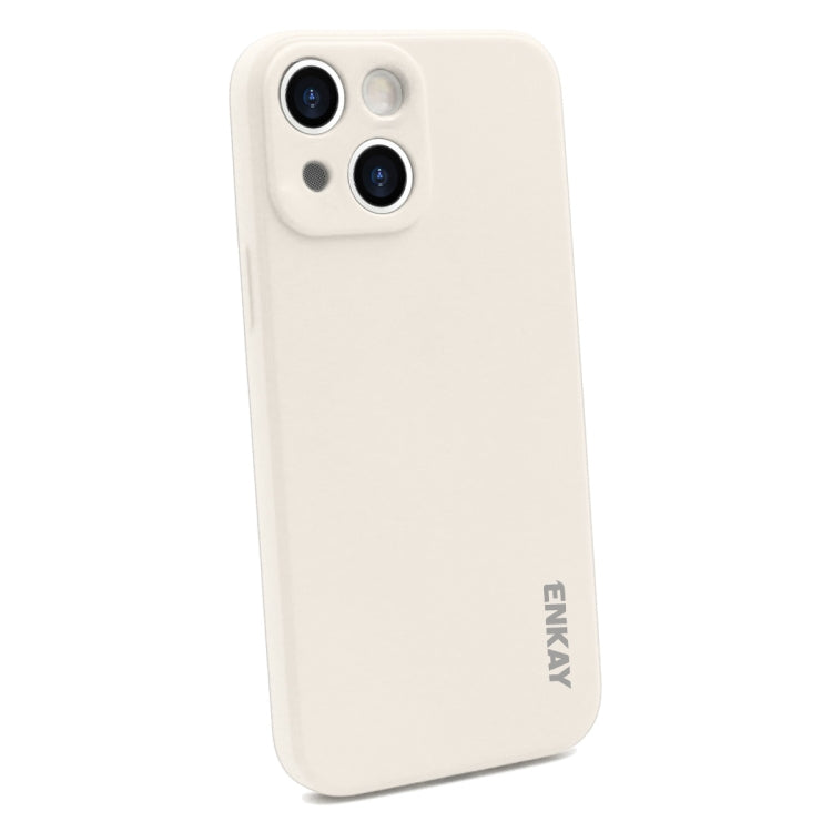 For iPhone 13 mini Hat-Prince ENKAY Liquid Silicone Shockproof Protective Case Drop Protection Cover + 9H Tempered Glass Screen Protector (Beige) - HoMEdemic™ 