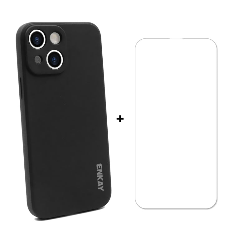 For iPhone 13 mini Hat-Prince ENKAY Liquid Silicone Shockproof Protective Case Drop Protection Cover + 9H Tempered Glass Screen Protector (Black) - HoMEdemic™ 