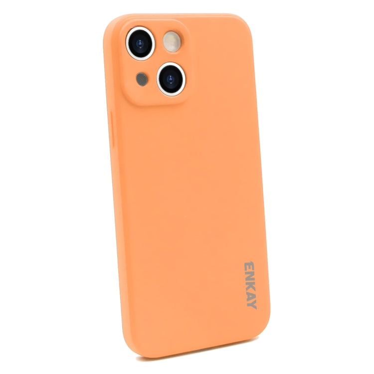 For iPhone 13 mini Hat-Prince ENKAY Liquid Silicone Shockproof Protective Case Drop Protection Cover + 9H Tempered Glass Screen Protector (Orange) - HoMEdemic™ 