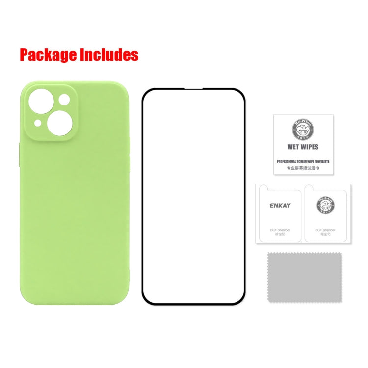 For iPhone 13 mini Hat-Prince ENKAY Liquid Silicone Shockproof Protective Case Drop Protection Cover + Full Coverage Tempered Glass Protector Film (Light Green) - HoMEdemic™ 