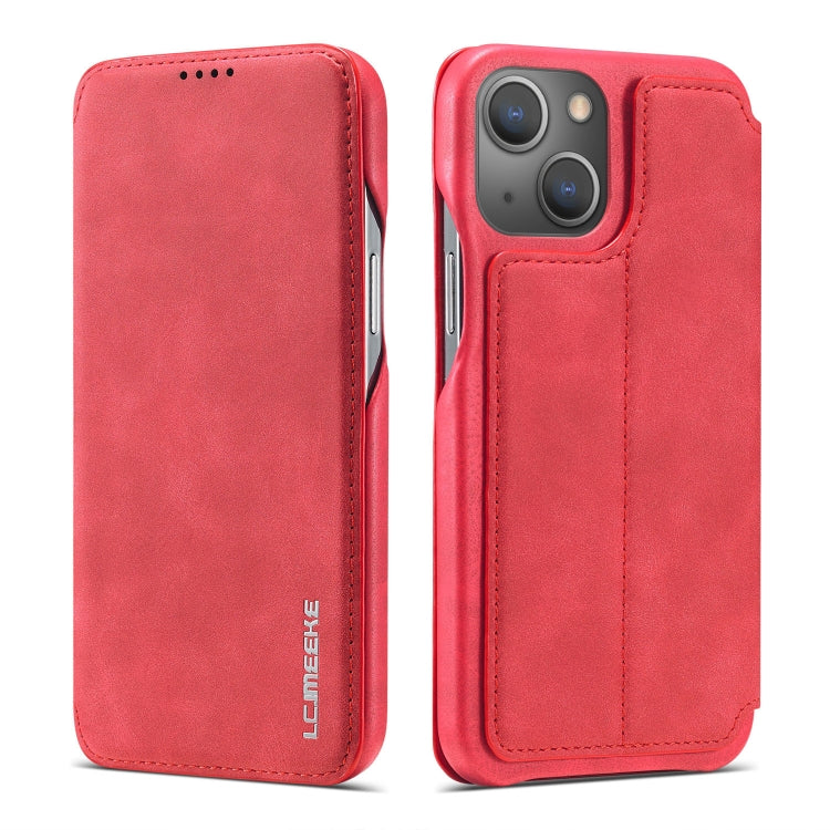 For iPhone 13 mini LC.IMEEKE Hon Ancient Series Horizontal Flip Leather Case with Holder & Card Slot (Red) - HoMEdemic™ 