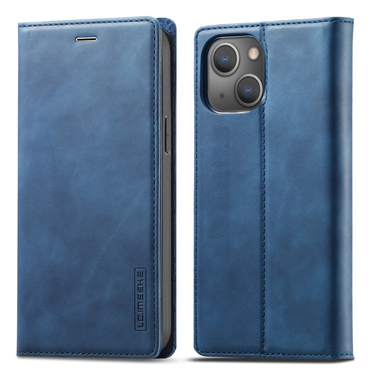 For iPhone 13 mini LC.IMEEKE Strong Magnetic PU + Matte TPU Horizontal Flip Leather Case with Holder & Card Slots & Wallet (Blue) - HoMEdemic™ 