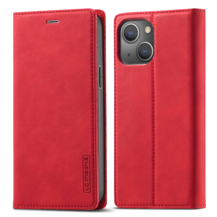 For iPhone 13 mini LC.IMEEKE Strong Magnetic PU + Matte TPU Horizontal Flip Leather Case with Holder & Card Slots & Wallet (Red) - HoMEdemic™ 