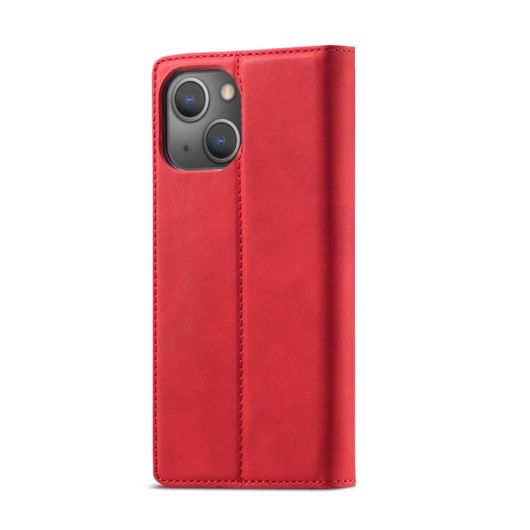 For iPhone 13 mini LC.IMEEKE Strong Magnetic PU + Matte TPU Horizontal Flip Leather Case with Holder & Card Slots & Wallet (Red) - HoMEdemic™ 