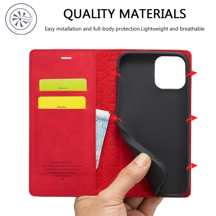 For iPhone 13 mini LC.IMEEKE Strong Magnetic PU + Matte TPU Horizontal Flip Leather Case with Holder & Card Slots & Wallet (Red) - HoMEdemic™ 