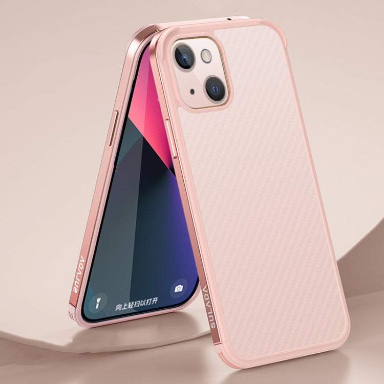 For iPhone 13 mini SULADA Luxury 3D Carbon Fiber Textured Metal + TPU Frame Phone Case(Pink) - HoMEdemic™ 