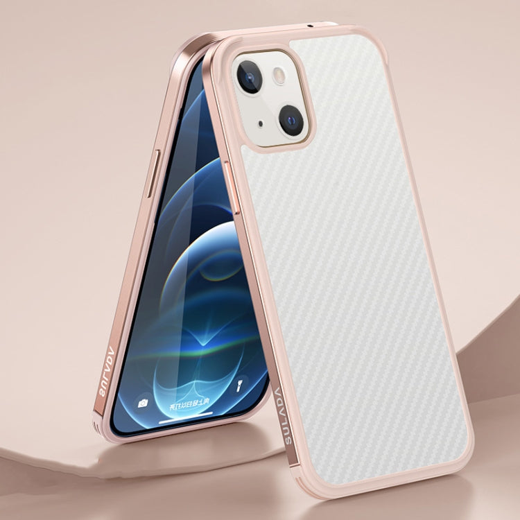 For iPhone 13 mini SULADA Luxury 3D Carbon Fiber Textured Metal + TPU Frame Phone Case(Rose Gold) - HoMEdemic™ 