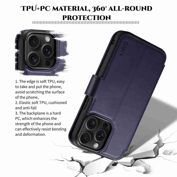 For iPhone 14 / 13 ESEBLE E1 Nappa Texture MagSafe Holder Leather Phone Case(Dark Blue) - HoMEdemic™ 