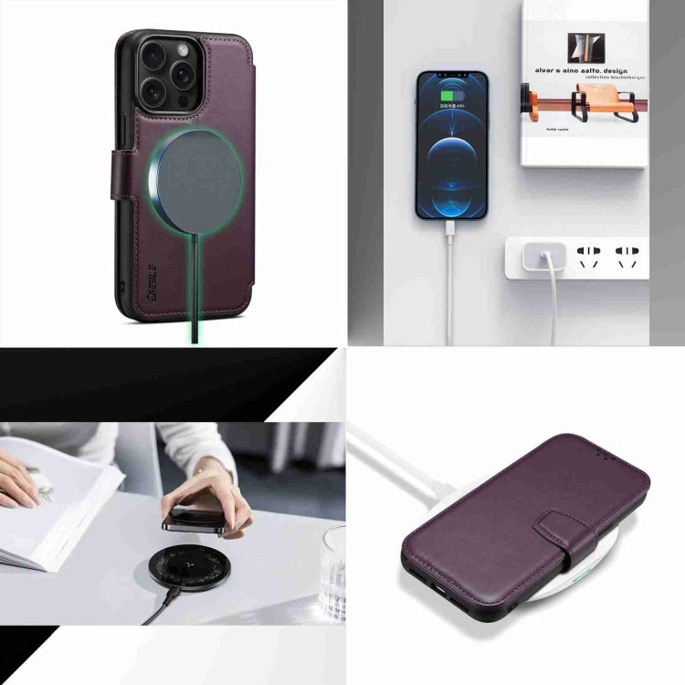 For iPhone 14 / 13 ESEBLE E1 Nappa Texture MagSafe Holder Leather Phone Case(Dark Purple) - HoMEdemic™ 