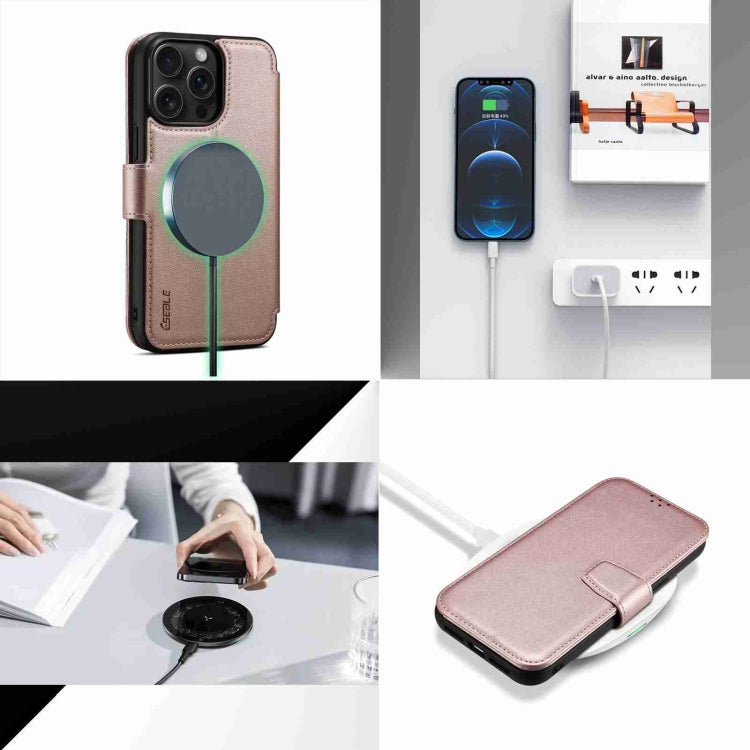 For iPhone 14 / 13 ESEBLE E1 Nappa Texture MagSafe Holder Leather Phone Case(Rose Gold) - HoMEdemic™ 