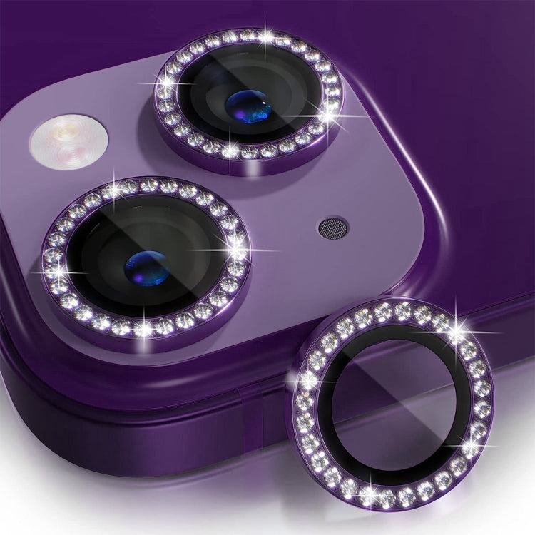 For iPhone 14 / 14 Plus ENKAY AR Anti-reflection Individual Diamond Ring Camera Lens Glass Full Film(Deep Purple) - HoMEdemic™ 