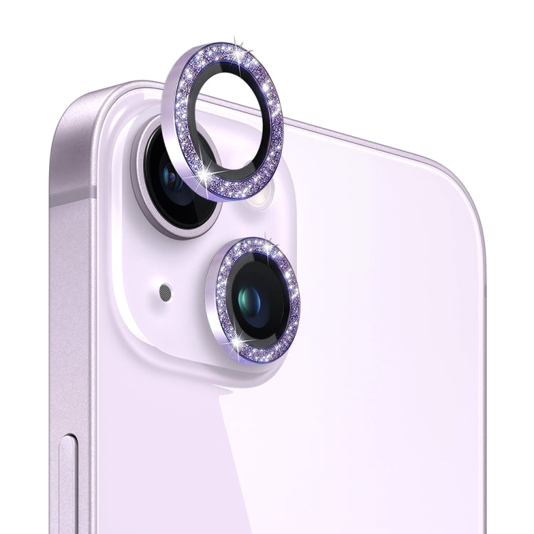 For iPhone 14 / 14 Plus NORTHJO Camera Lens Protector Tempered Glass Bling Glitter Metal Ring Film(Purple) - HoMEdemic™ 