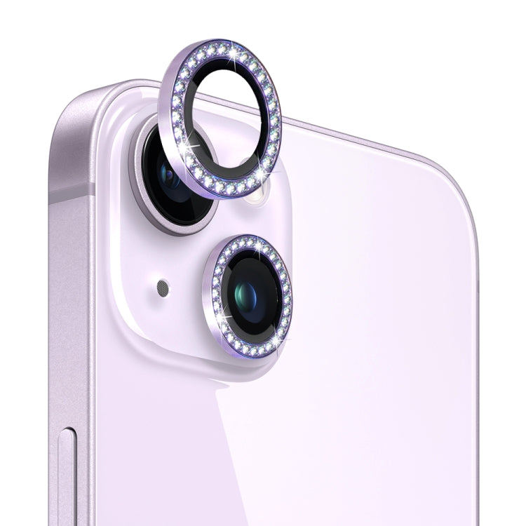 For iPhone 14 / 14 Plus NORTHJO Camera Lens Protector Tempered Glass Metal Rhinestone Ring Film(Purple) - HoMEdemic™ 
