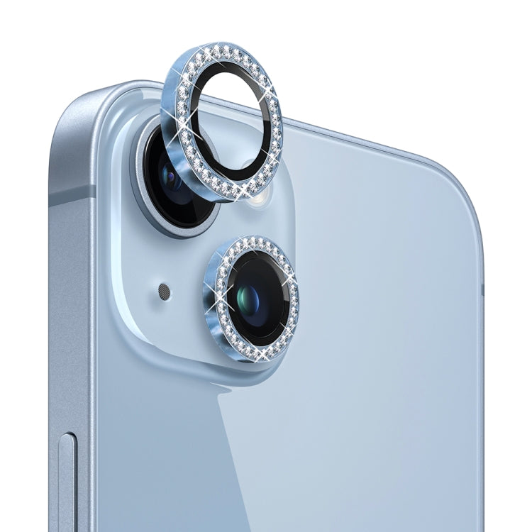 For iPhone 14 / 14 Plus NORTHJO Camera Lens Protector Tempered Glass Metal Rhinestone Ring Film(Sierra Blue) - HoMEdemic™ 