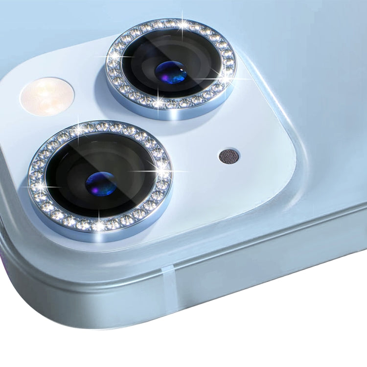 For iPhone 14 / 14 Plus NORTHJO Camera Lens Protector Tempered Glass Metal Rhinestone Ring Film(Sierra Blue) - HoMEdemic™ 