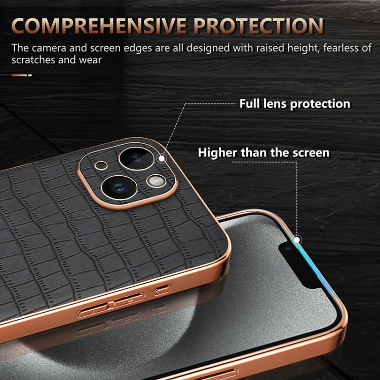 For iPhone 14 AZNS Electroplated Frame Crocodile Texture Full Coverage Phone Case(Brown) - HoMEdemic™ 