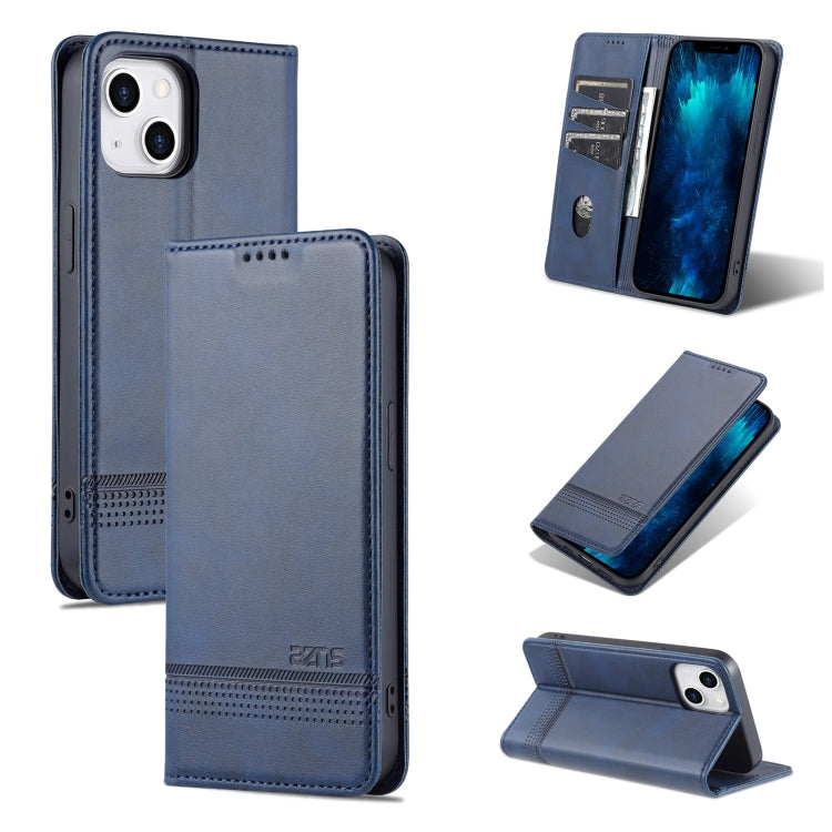 For iPhone 14 AZNS Magnetic Calf Texture Flip Leather Phone Case (Dark Blue) - HoMEdemic™ 