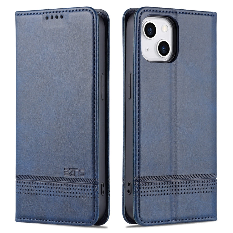 For iPhone 14 AZNS Magnetic Calf Texture Flip Leather Phone Case (Dark Blue) - HoMEdemic™ 