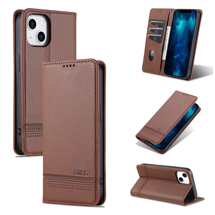 For iPhone 14 AZNS Magnetic Calf Texture Flip Leather Phone Case (Dark Brown) - HoMEdemic™ 