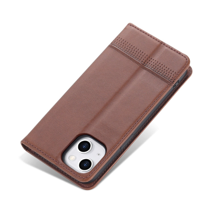 For iPhone 14 AZNS Magnetic Calf Texture Flip Leather Phone Case (Dark Brown) - HoMEdemic™ 