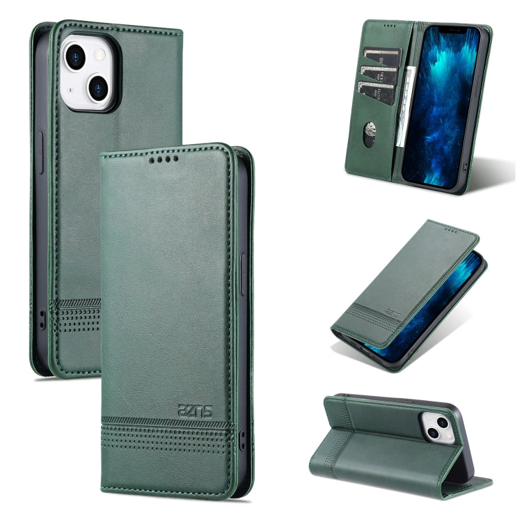 For iPhone 14 AZNS Magnetic Calf Texture Flip Leather Phone Case (Dark Green) - HoMEdemic™ 