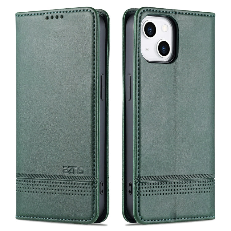 For iPhone 14 AZNS Magnetic Calf Texture Flip Leather Phone Case (Dark Green) - HoMEdemic™ 