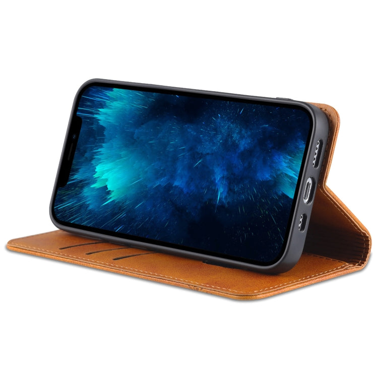 For iPhone 14 AZNS Magnetic Calf Texture Flip Leather Phone Case (Light Brown) - HoMEdemic™ 