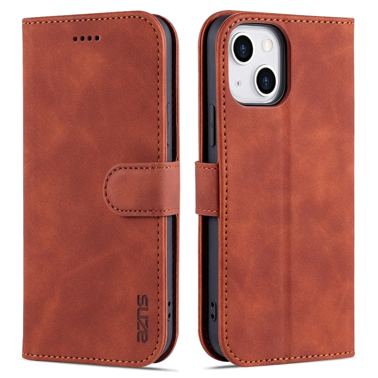 For iPhone 14 AZNS Skin Feel Calf Texture Horizontal Flip Leather Case (Brown) - HoMEdemic™ 