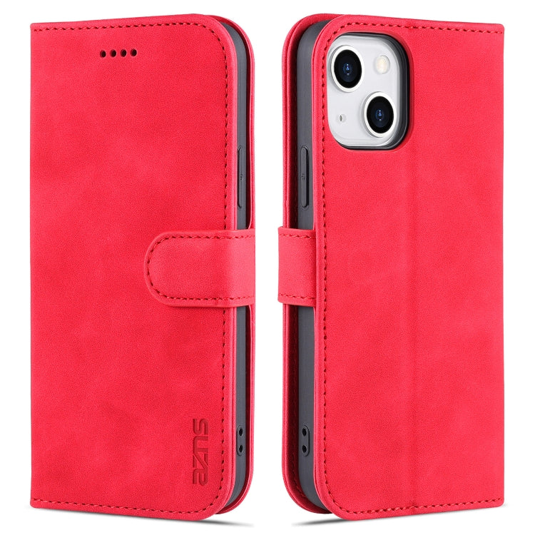 For iPhone 14 AZNS Skin Feel Calf Texture Horizontal Flip Leather Case (Red) - HoMEdemic™ 