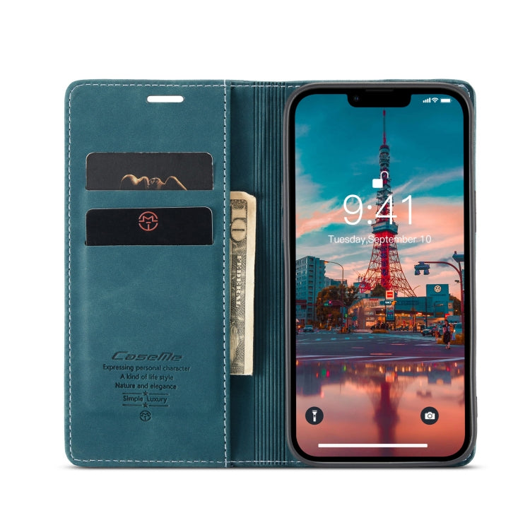 For iPhone 14 CaseMe-013 Multifunctional Retro Frosted Leather Phone Case (Blue) - HoMEdemic™ 