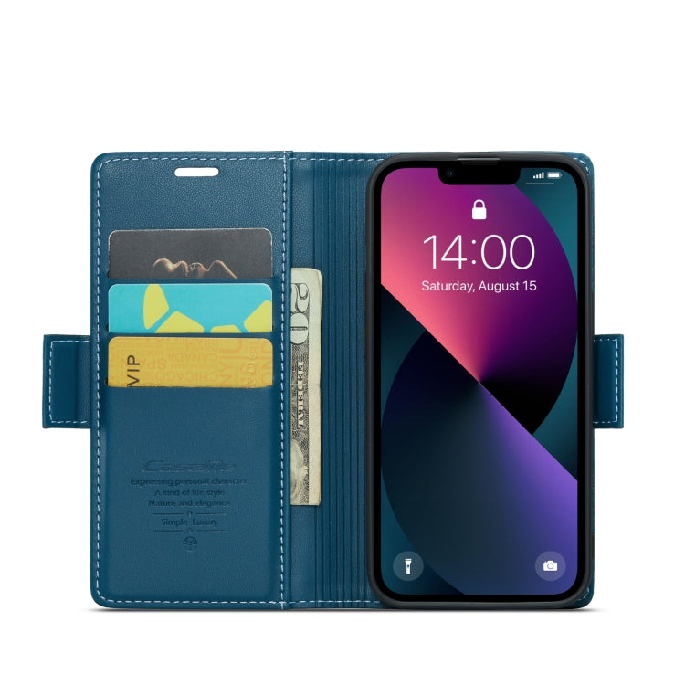 For iPhone 14 CaseMe 023 Butterfly Buckle Litchi Texture RFID Anti-theft Leather Phone Case(Blue) - HoMEdemic™ 