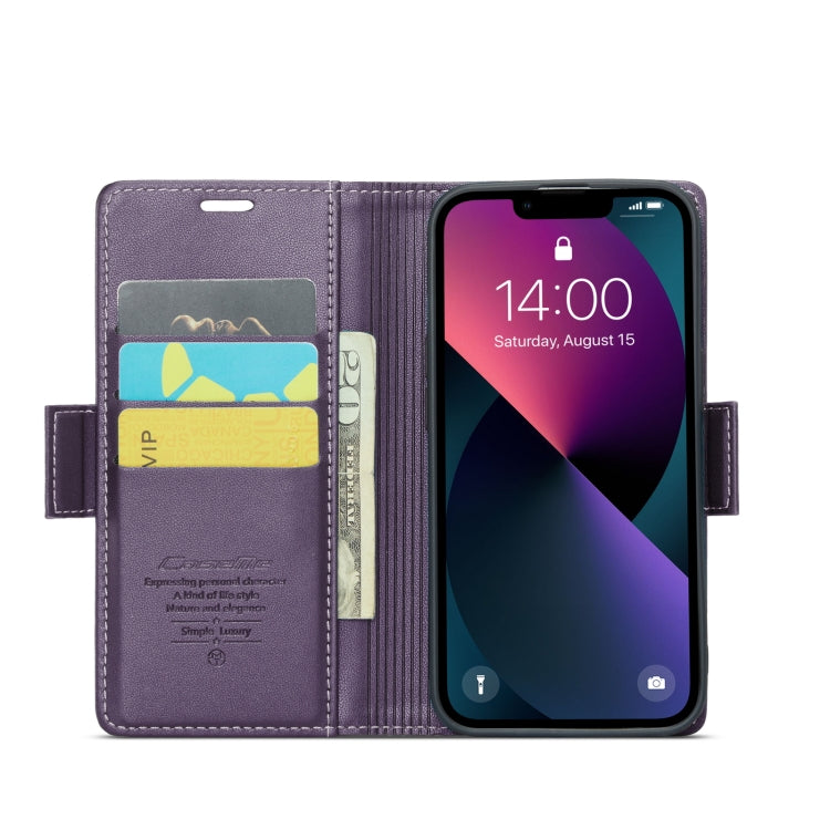 For iPhone 14 CaseMe 023 Butterfly Buckle Litchi Texture RFID Anti-theft Leather Phone Case(Pearly Purple) - HoMEdemic™ 