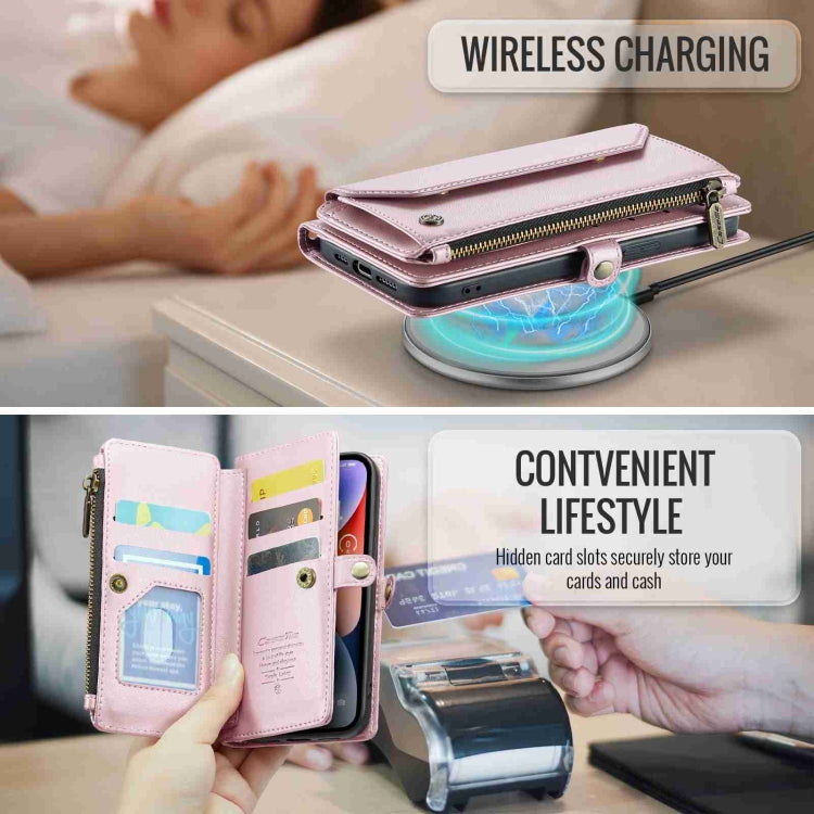 For iPhone 14 CaseMe C36 Card Slots Zipper Wallet RFID Anti-theft Leather Phone Case(Pink) - HoMEdemic™ 
