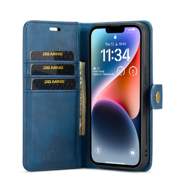 For iPhone 14 DG.MING Crazy Horse Texture Detachable Magnetic Leather Case(Blue) - HoMEdemic™ 
