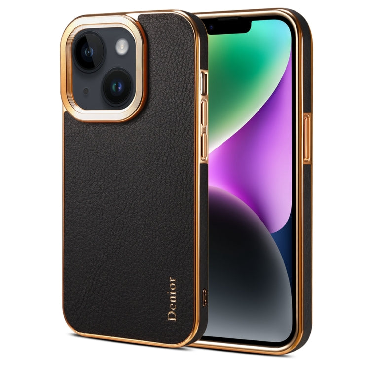 For iPhone 14 Denior Cowhide Leather Plating Phone Case(Black) - HoMEdemic™ 