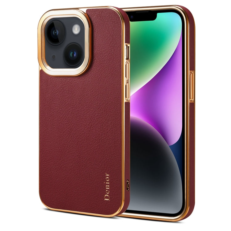 For iPhone 14 Denior Cowhide Leather Plating Phone Case(Red) - HoMEdemic™ 