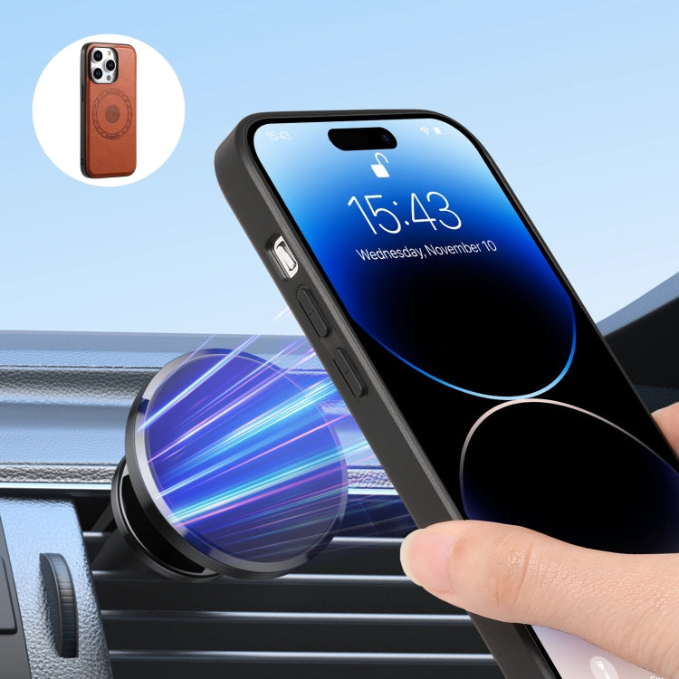 For iPhone 14 Denior Cowhide Texture Leather MagSafe Detachable Wallet Phone Case(Brown) - HoMEdemic™ 