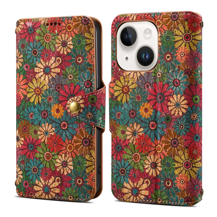 For iPhone 14 Denior Flower Language Series Cork Fabric Oil Edge Leather Phone Case(Spring) - HoMEdemic™ 