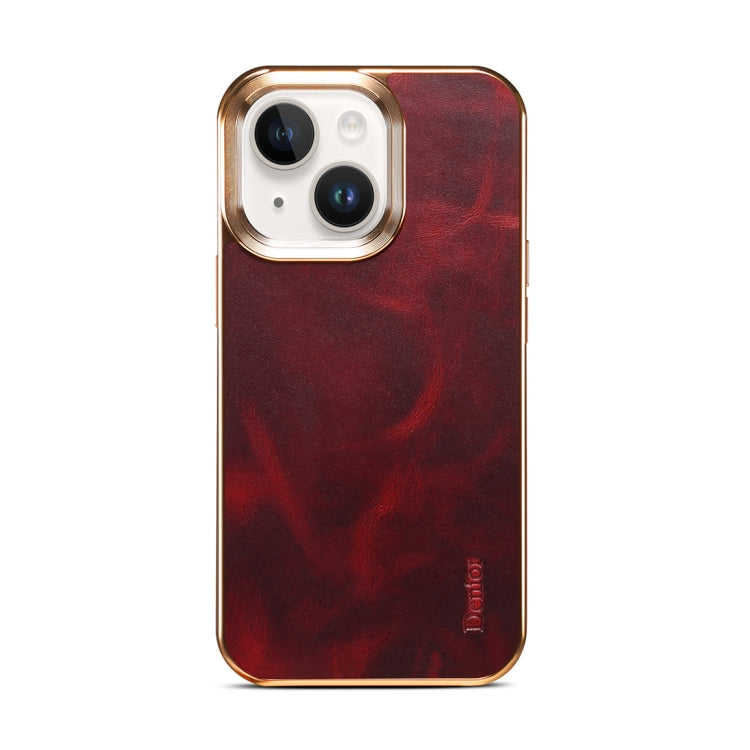 For iPhone 14 Denior Oil Wax Cowhide Plating Phone Case(Red) - HoMEdemic™ 