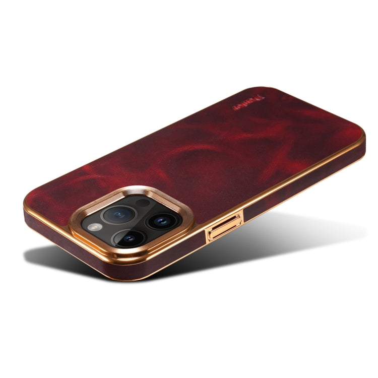 For iPhone 14 Denior Oil Wax Cowhide Plating Phone Case(Red) - HoMEdemic™ 