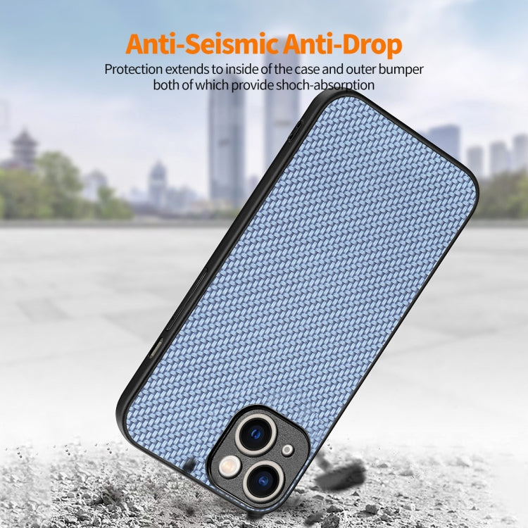 For iPhone 14 ENKAY Fiber Leather Skin PC Phone Case with High Aluminum-silicon Glass Film(Blue) - HoMEdemic™ 