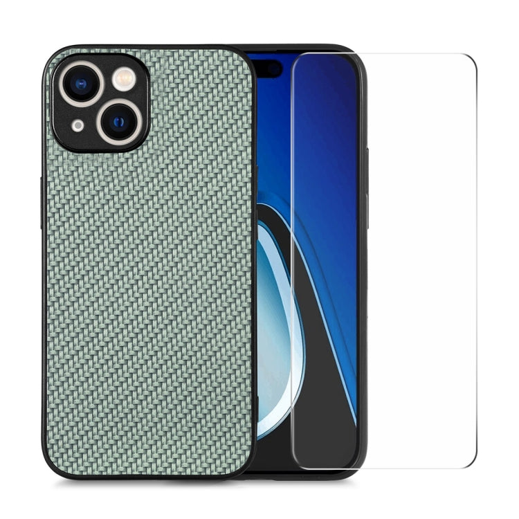 For iPhone 14 ENKAY Fiber Leather Skin PC Phone Case with High Aluminum-silicon Glass Film(Green) - HoMEdemic™ 