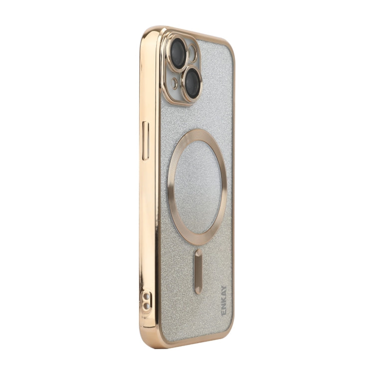 For iPhone 14 ENKAY Hat-Prince Magnetic Glitter Plated Shockproof Phone Case with Lens Film(Golden) - HoMEdemic™ 