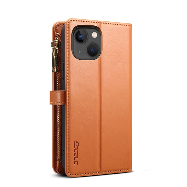 For iPhone 14 ESEBLE Star Series Lanyard Zipper Wallet RFID Leather Case(Brown) - HoMEdemic™ 
